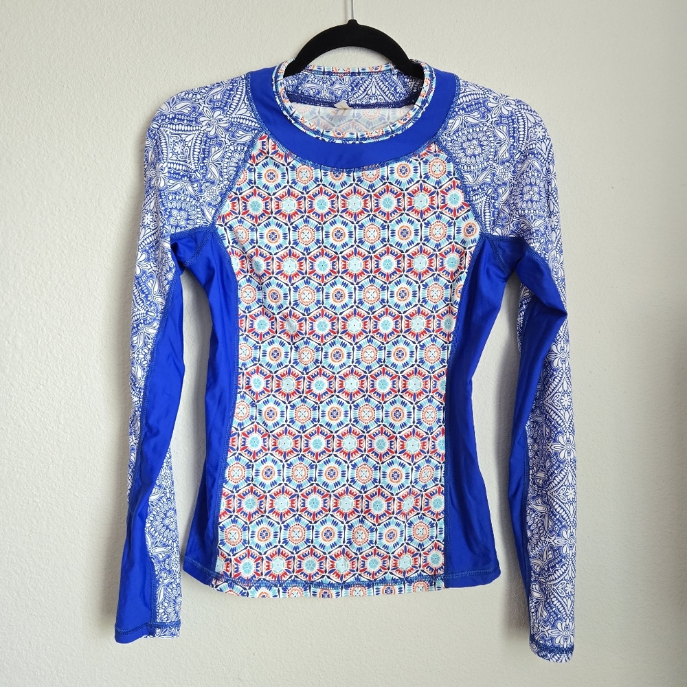 Helen Jon Long Sleeve Geometric Print Rashguard Multicolor Size Small